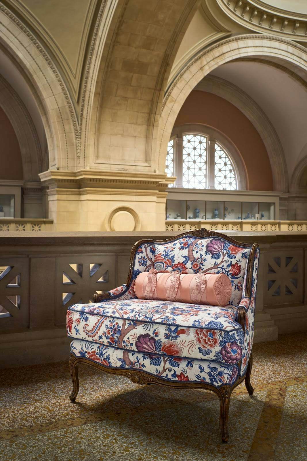 A Scalamandré chair that is part of a licensing deal with the Met. 
