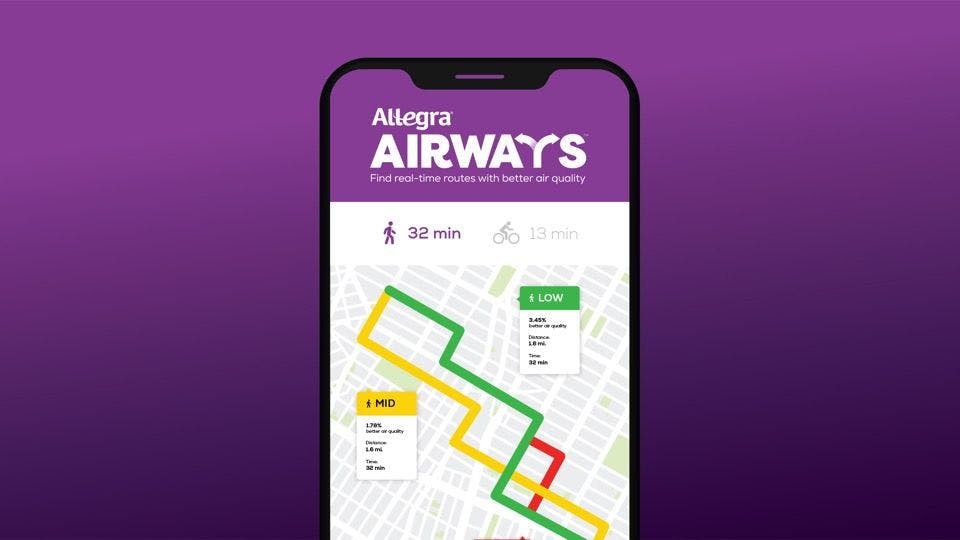 The Allegra Airways mapping tool, shown on a mobile phone. 