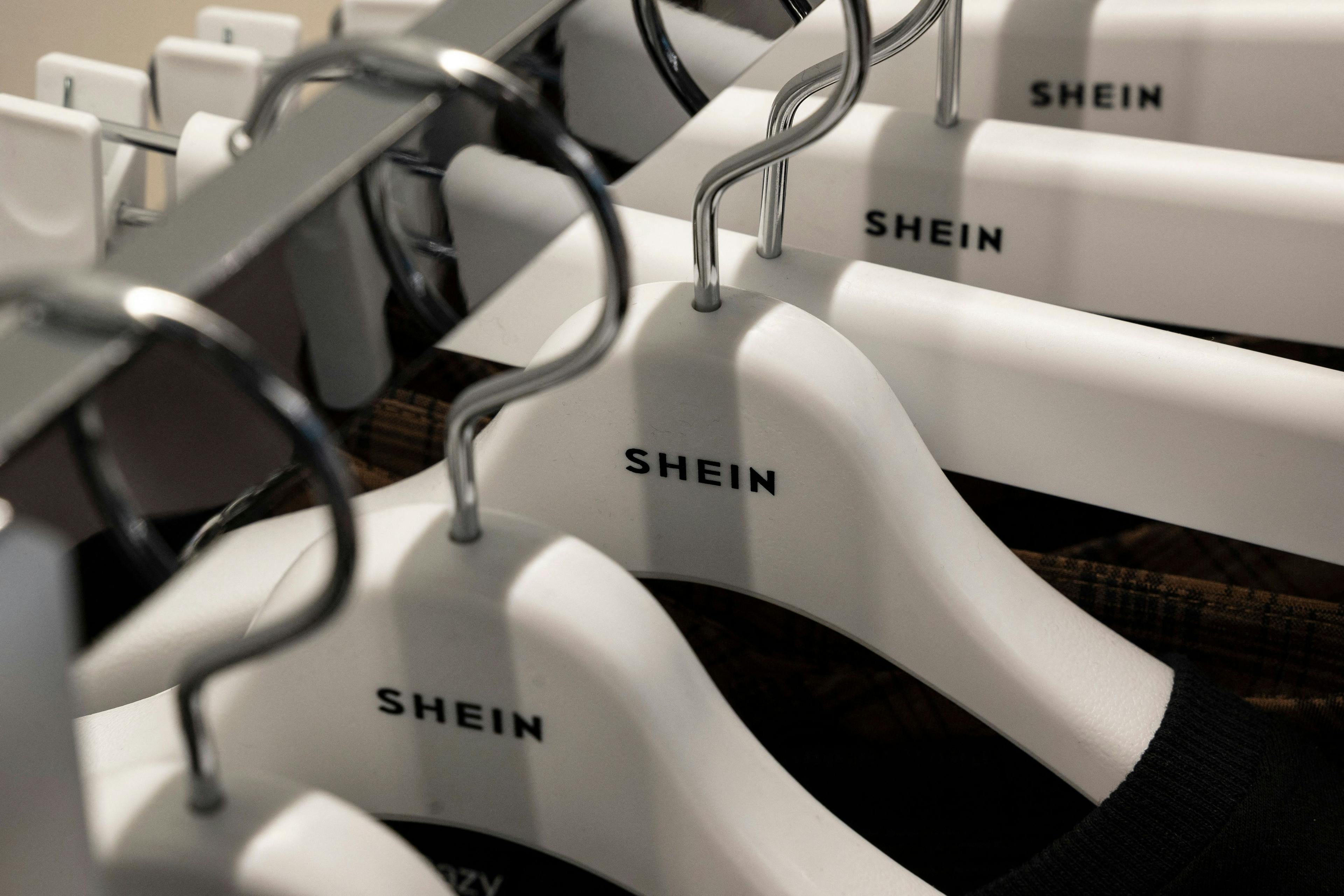 Shein hangers on a store rack