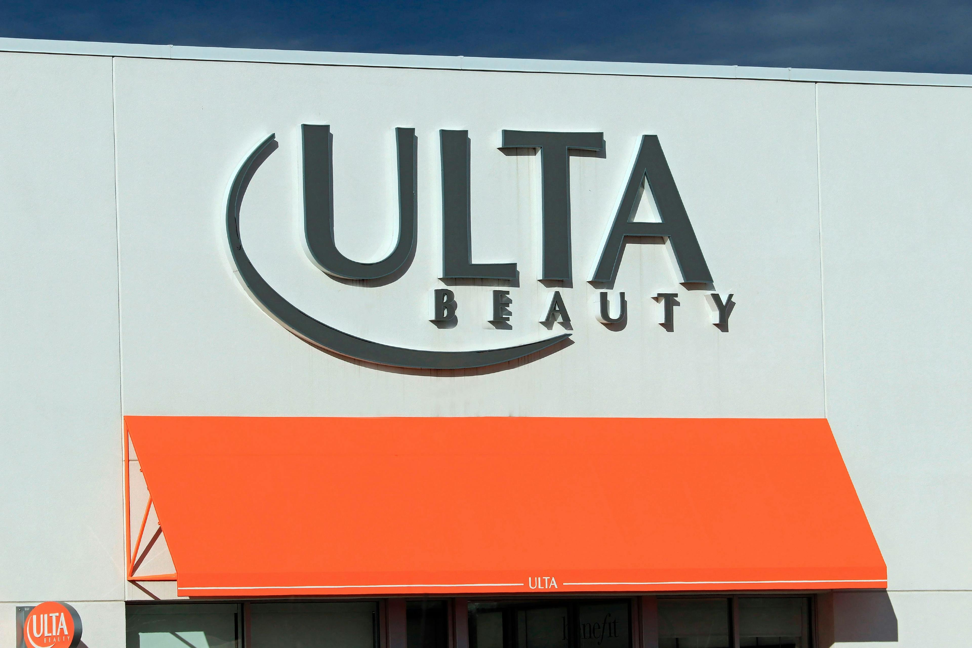 Ulta Beauty store entrance sign at a mall, northern Idaho. (Photo by: Do...