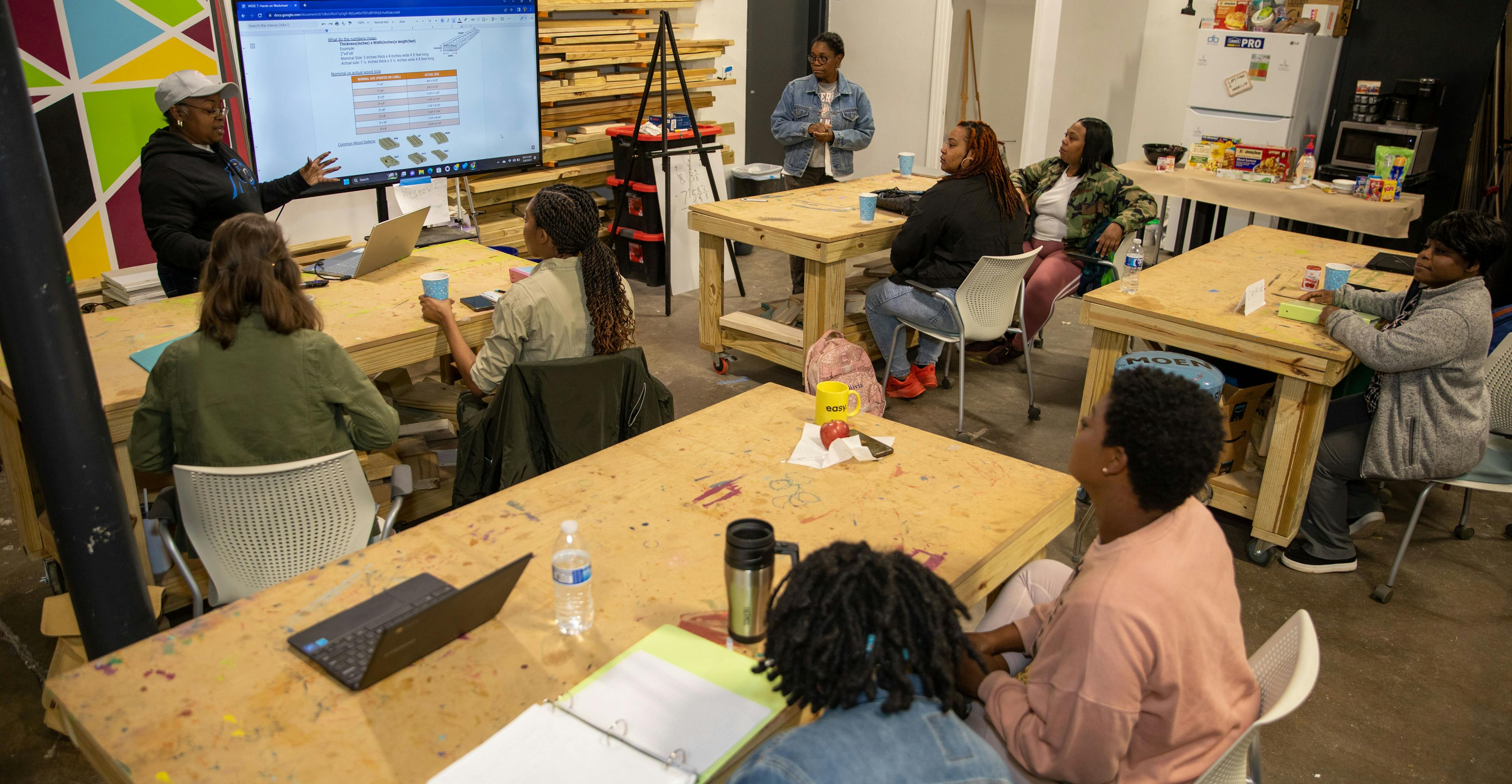 A training session from She Built This City, a Charlotte-based nonprofit that provides training and employment opportunities in the skilled trades. Lowe’s and the Lowe’s Foundation have provided funding support to She Built This City